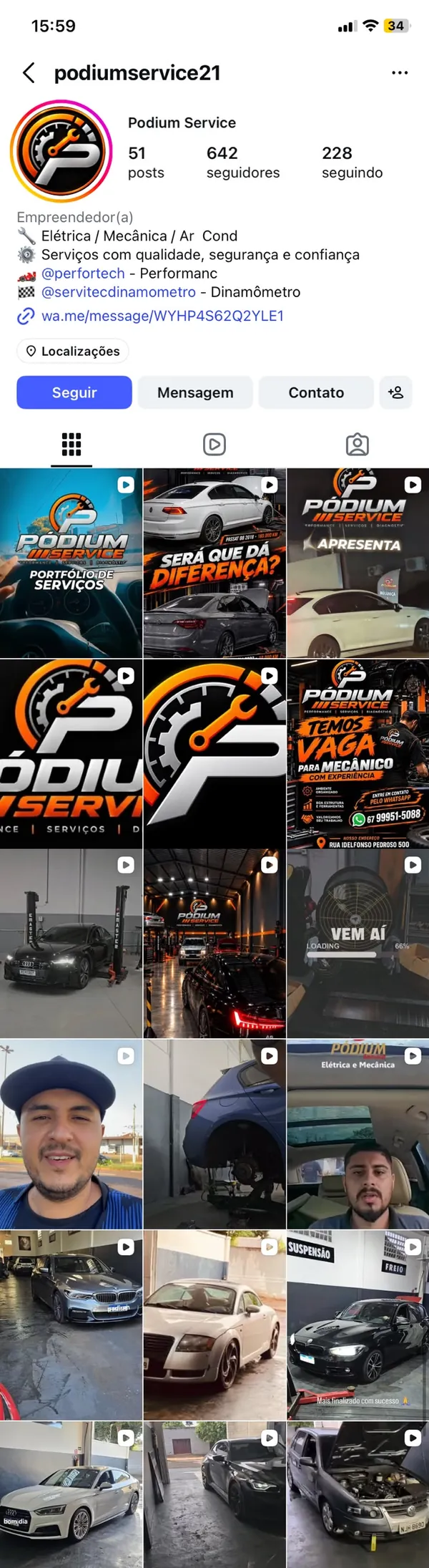 Perfil da Pódium Service no Instagram, @podiumservice21